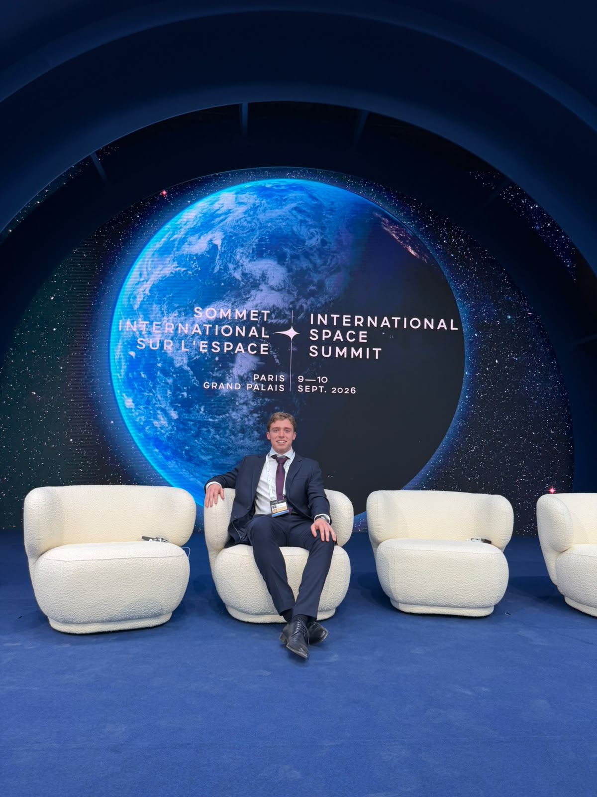 Hugo van de Haar seated in front of the International Space Summit backdrop at the Grand Palais